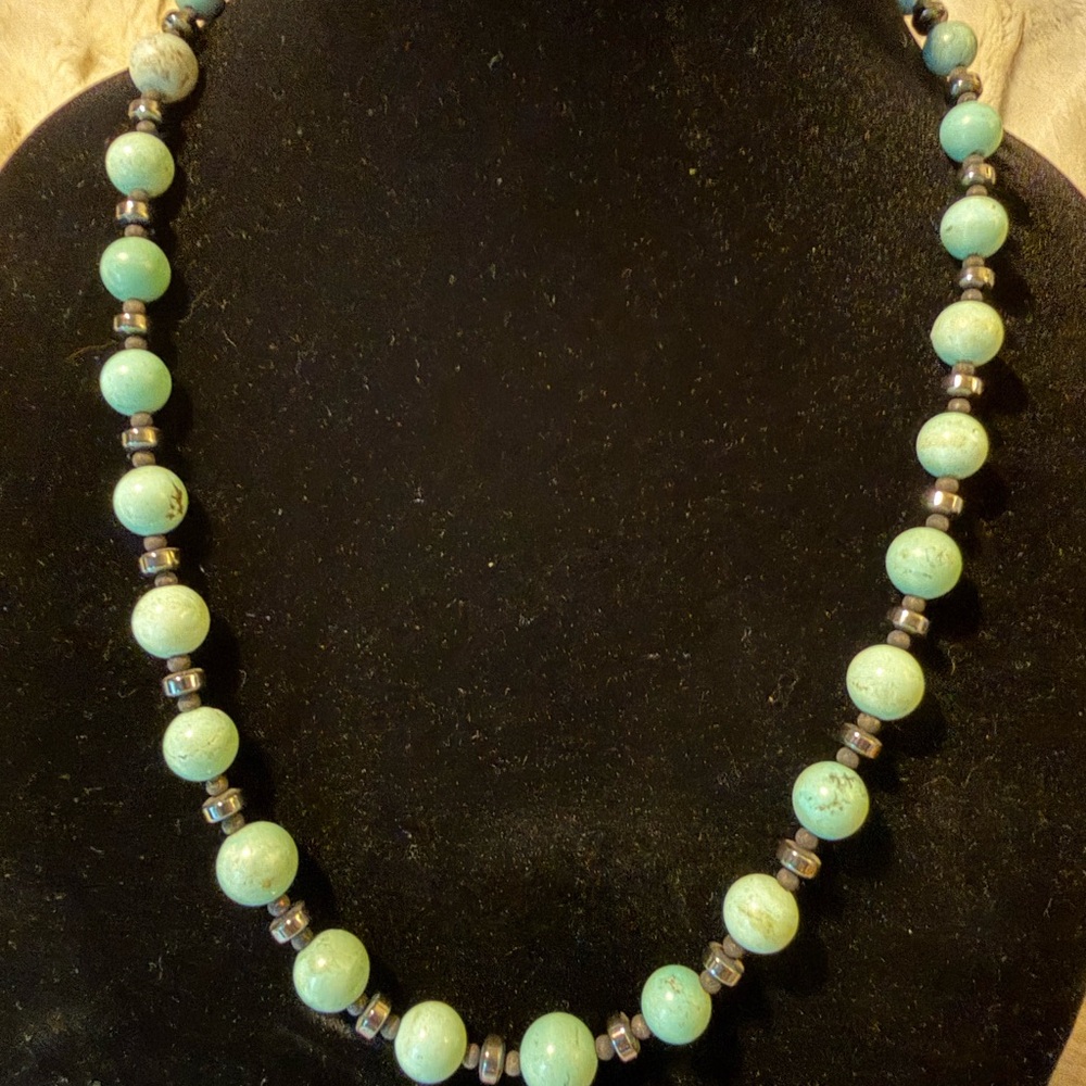 Exceptional Vintage Turquoise, Hematite Beaded Necklace with Heishi Beads